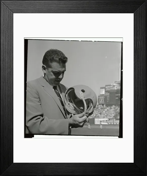 Framed Print : Otto Graham Inspecting Electronic Helmet Framed Print : Otto Graham Inspecting Electronic Helmet