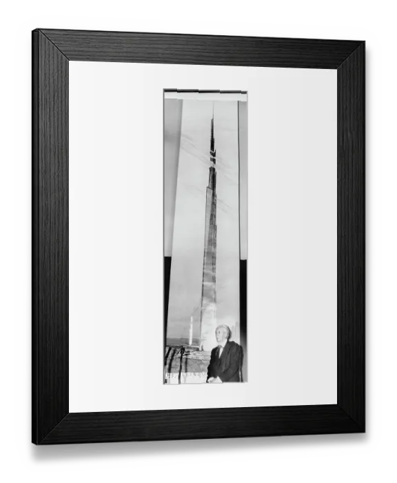 Framed Print : Frank Lloyd Wright with Poster of a Building