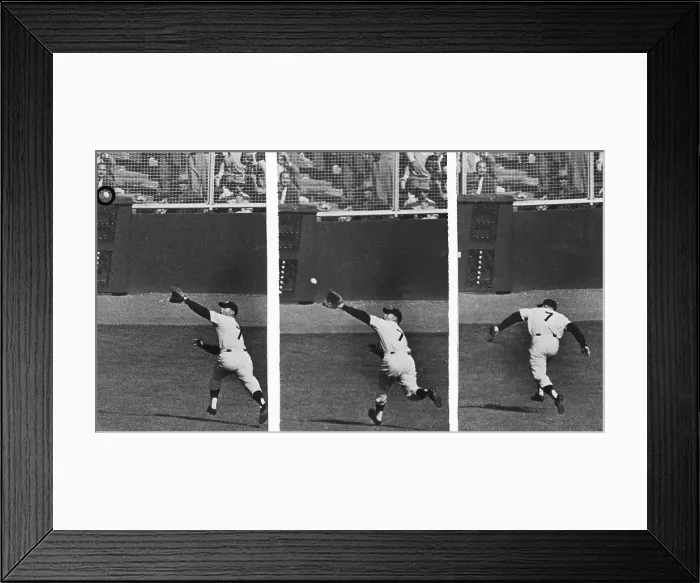 Framed Print : Mickey Mantle Fielding Ball in First World Series Perfect Game Framed Print : Mickey Mantle Fielding Ball in First World Series Perfect Game