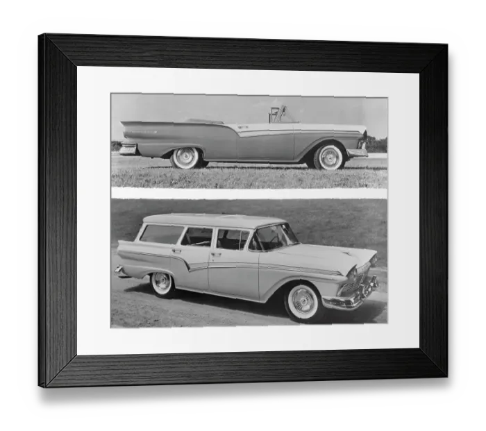 Framed Print : 1957 Ford Sunliner Convertible and Country Sedan
