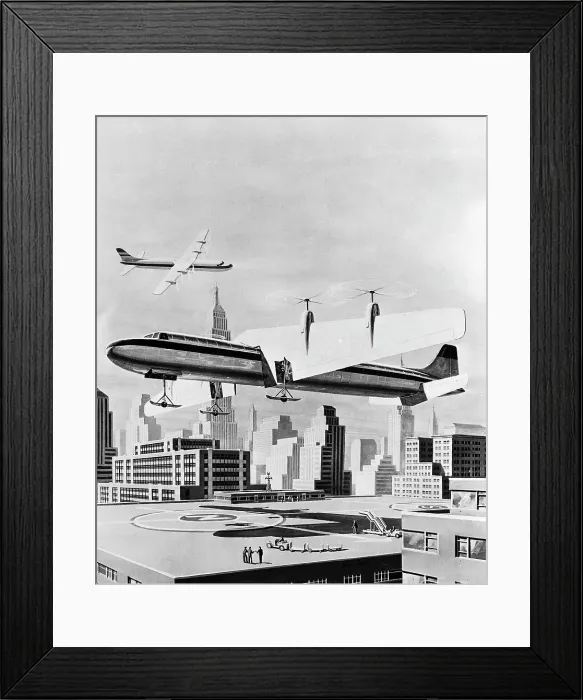 Framed Print : Futuristic Airplane Making Rooftop Landing Framed Print : Futuristic Airplane Making Rooftop Landing