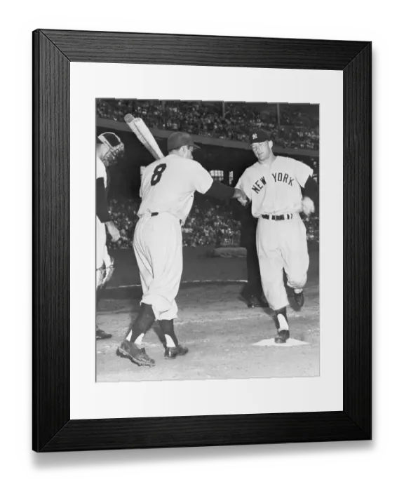 Framed Print : Yogi Berra Greets Mickey Mantle;Home Run Framed Print : Yogi Berra Greets Mickey Mantle;Home Run