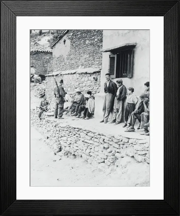Framed Print : French Troops and Arabs Conversing on Village Wall