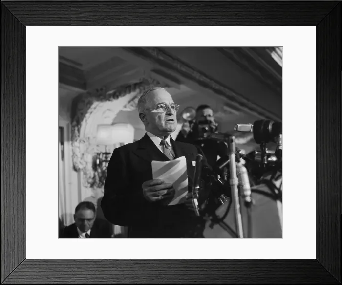 Framed Print : Harry Truman Speaking at Press Conference Framed Print : Harry Truman Speaking at Press Conference