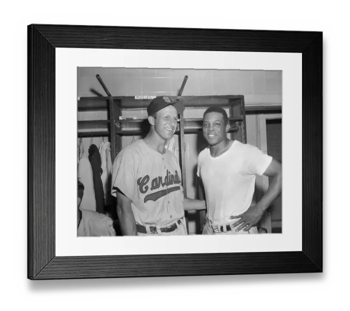 Framed Print : Willie Mays and Stan Musial Standing in Locker Room Framed Print : Willie Mays and Stan Musial Standing in Locker Room