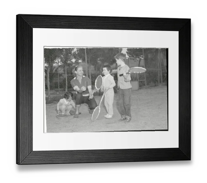 Framed Print : Ingrid Bergman and Her Children with Tennis Racquets Framed Print : Ingrid Bergman and Her Children with Tennis Racquets