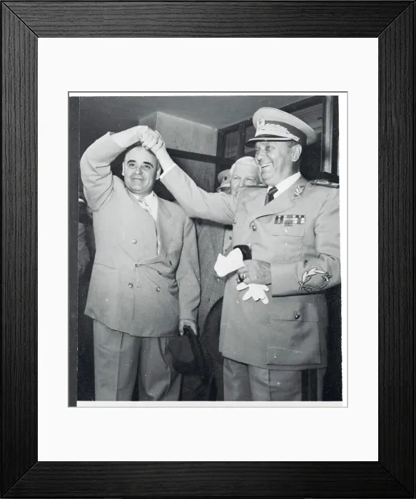 Framed Print : Marshal Tito Holding Hands with Rumanian Leader Framed Print : Marshal Tito Holding Hands with Rumanian Leader