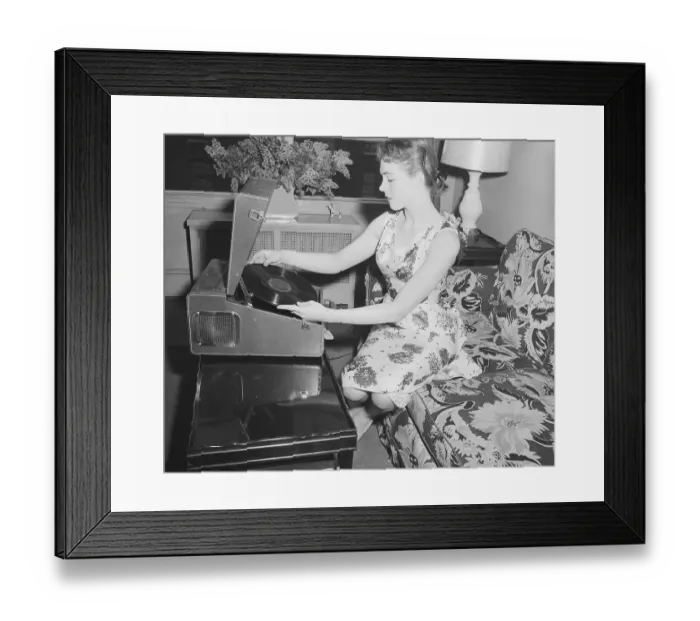 Framed Print : Julie Andrews Putting Record on Phonograph Framed Print : Julie Andrews Putting Record on Phonograph