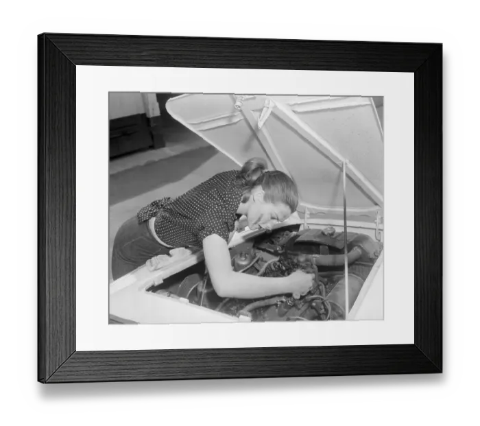 Framed Print : Janet Looking Under the Hood Framed Print : Janet Looking Under the Hood