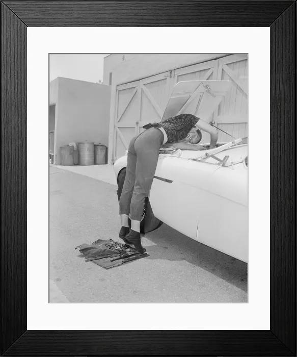 Framed Print : Janet Looking Under the Hood Framed Print : Janet Looking Under the Hood