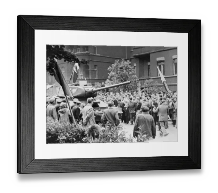 Framed Print : Rioters Surround Captured Soviet Tank Framed Print : Rioters Surround Captured Soviet Tank