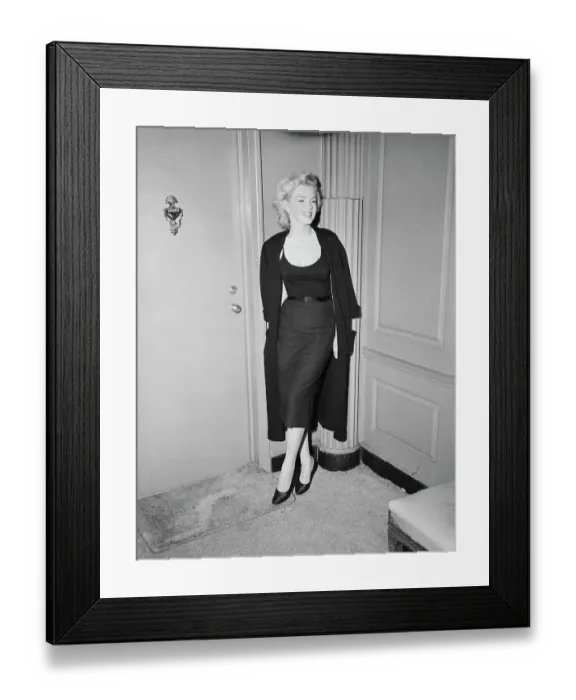 Framed Print : Marilyn Monroe Standing by Door Smiling Framed Print : Marilyn Monroe Standing by Door Smiling