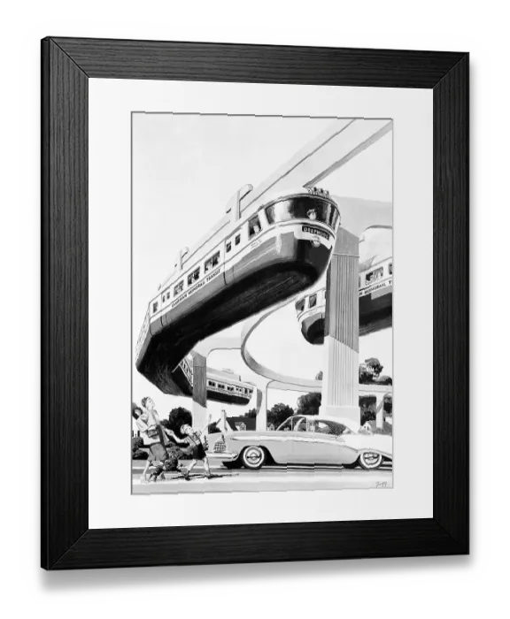 Framed Print : Overhead Monorail Trains Framed Print : Overhead Monorail Trains