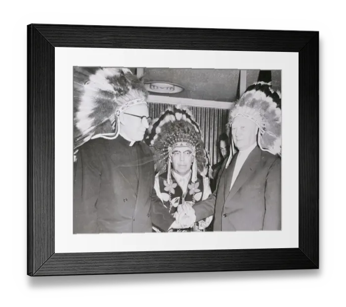 Framed Print : Konrad Adenauer and Colleagues Wearing Indian Headdresses Framed Print : Konrad Adenauer and Colleagues Wearing Indian Headdresses