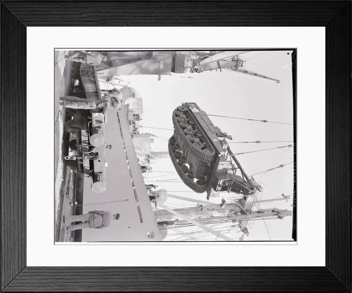 Framed Print : Recovery Vehicle Being Unloaded from a Ship