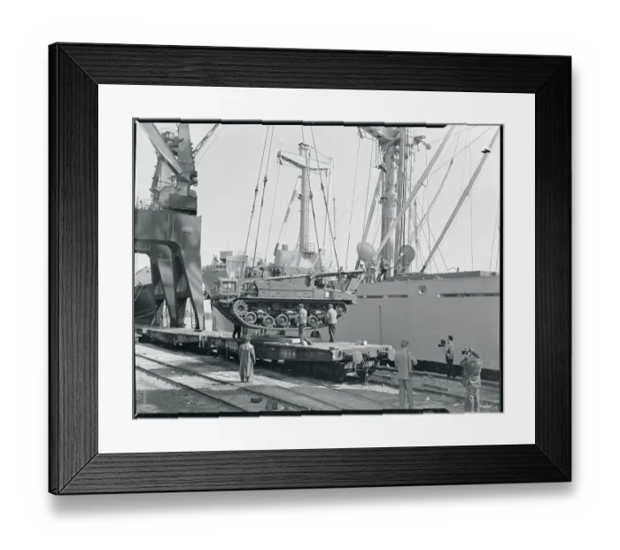 Framed Print : Recovery Vehicle Being Unloaded from a Ship Framed Print : Recovery Vehicle Being Unloaded from a Ship