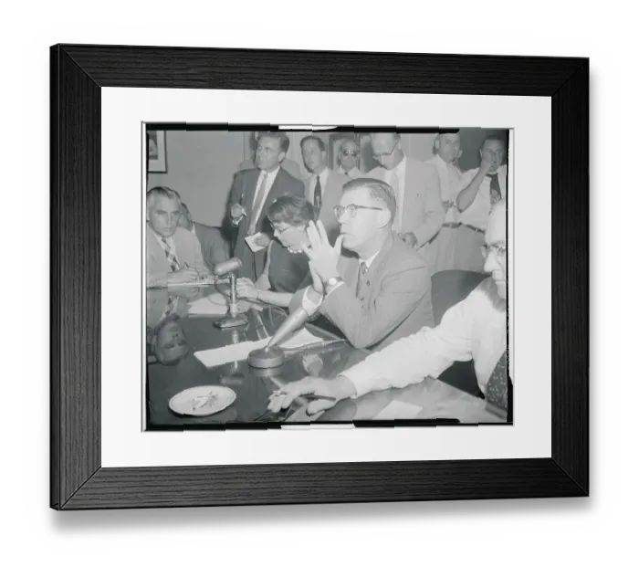 Framed Print : James Hagerty Speaking at a Press Conference