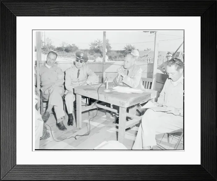 Framed Print : Robert Gard Speaking with Newsmen Framed Print : Robert Gard Speaking with Newsmen