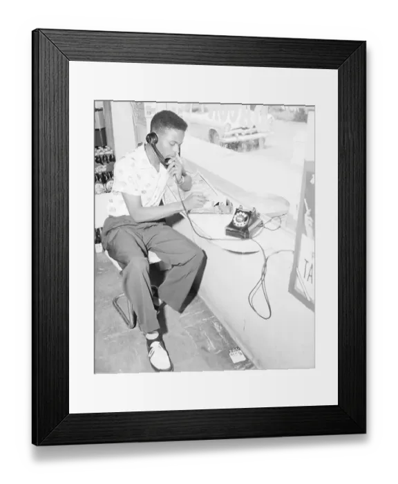 Framed Print : Student Giving Instructions Over Phone Framed Print : Student Giving Instructions Over Phone
