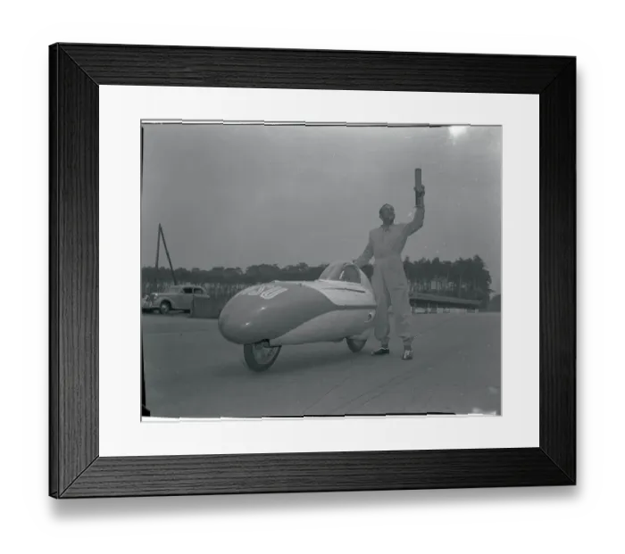 Framed Print : H.P. Mueller with Aerodynamic Vehicle Framed Print : H.P. Mueller with Aerodynamic Vehicle