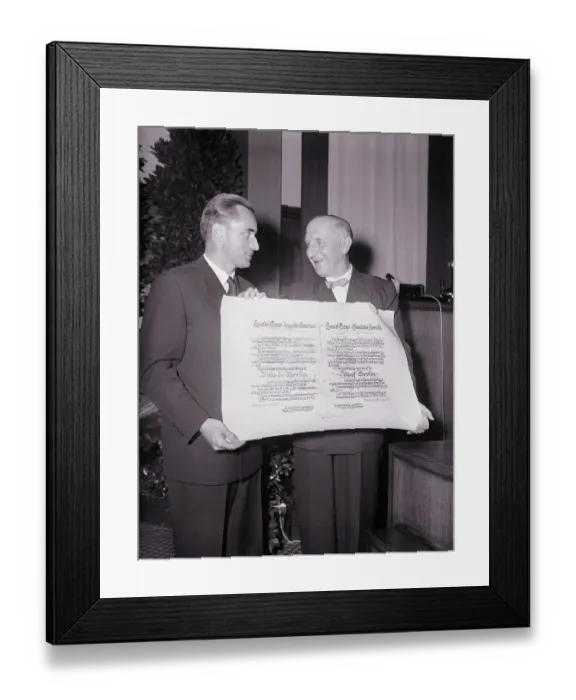 Framed Print : Otto Suhr and Jacques Chaban-Delmas Holding Prize Framed Print : Otto Suhr and Jacques Chaban-Delmas Holding Prize