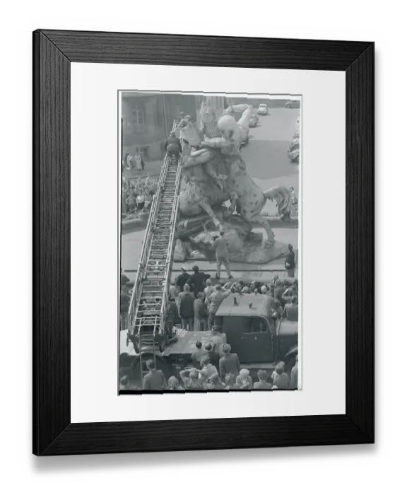 Framed Print : Firemen Rescuing Stranded Woman Framed Print : Firemen Rescuing Stranded Woman
