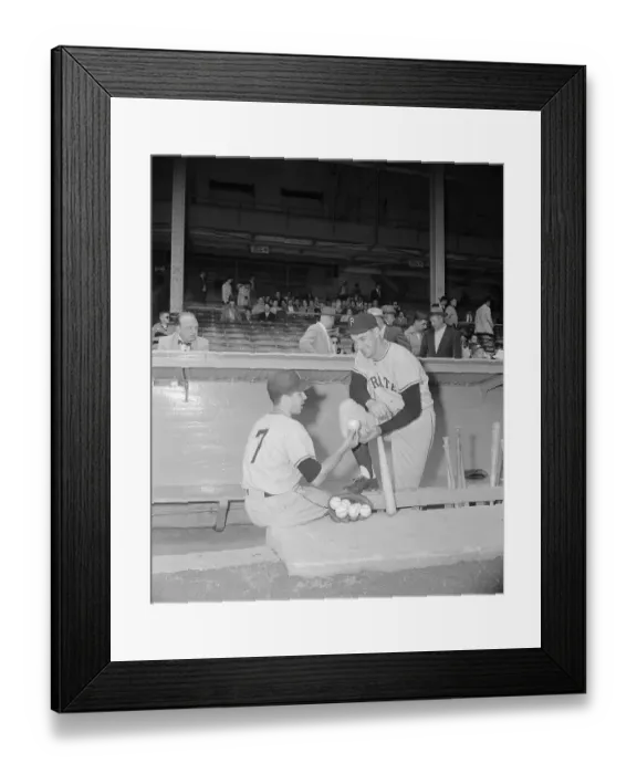 Framed Print : Dale Long Giving a Baseball to Eddie O'Brien Framed Print : Dale Long Giving a Baseball to Eddie O'Brien