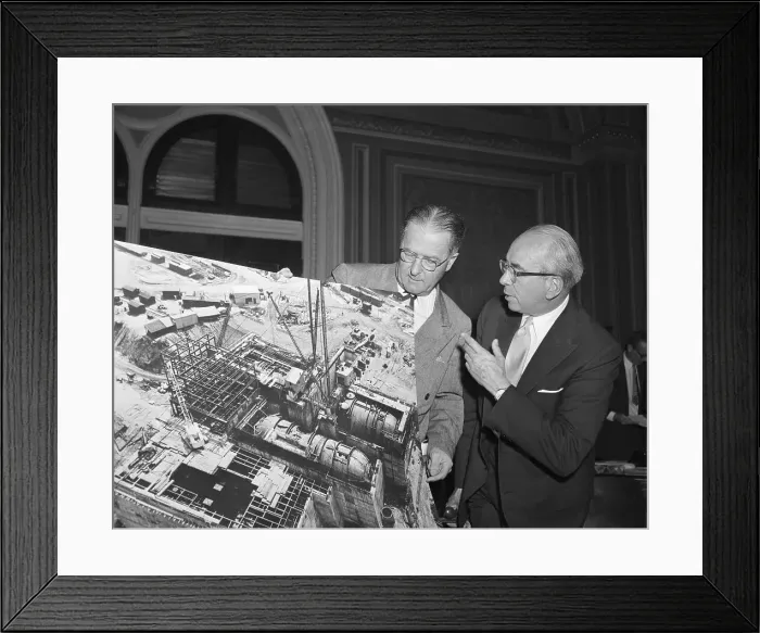 Framed Print : Congressional Committee Members Examining Atomic Energy Model Framed Print : Congressional Committee Members Examining Atomic Energy Model