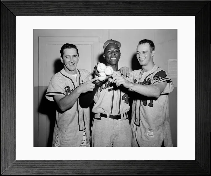 Framed Print : J.Logan, H.Aaron, E.Mathews In Locker Room Framed Print : J.Logan, H.Aaron, E.Mathews In Locker Room