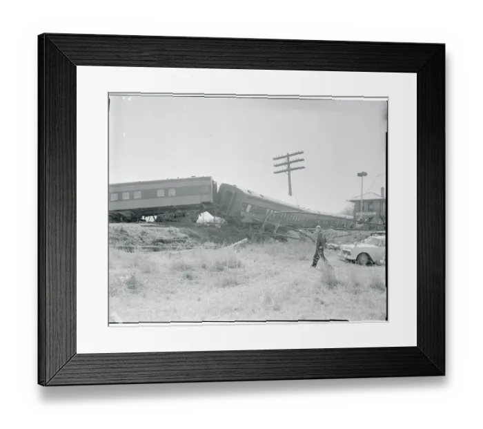 Framed Print : Train and Truck Collide Framed Print : Train and Truck Collide