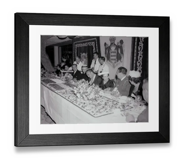 Framed Print : Prince Rainier and Grace Kelly Sitting With Colleagues Framed Print : Prince Rainier and Grace Kelly Sitting With Colleagues