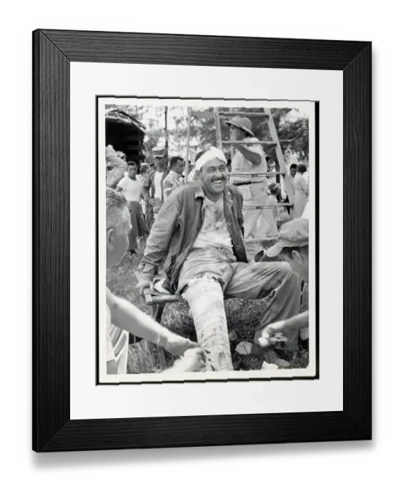 Framed Print : William Holden on Set Getting Leg Splint Framed Print : William Holden on Set Getting Leg Splint