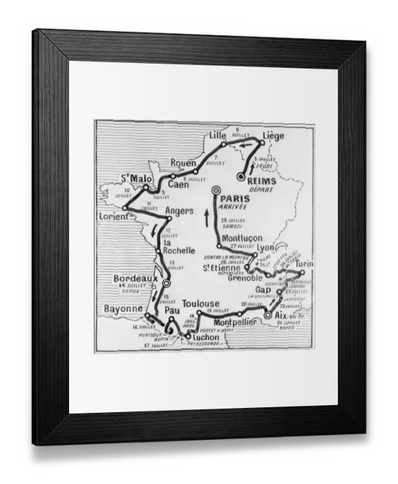 Framed Print : Map Showing Route of Tour De France