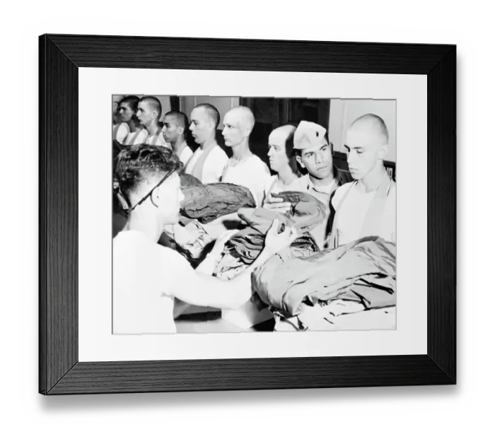 Framed Print : Marine Recruits at Boot Camp Receiving Uniforms Framed Print : Marine Recruits at Boot Camp Receiving Uniforms