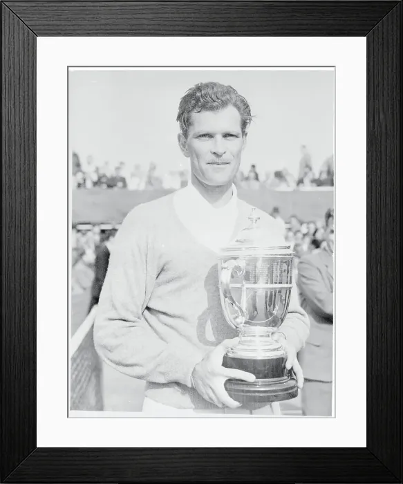 Framed Print : Budge Patty Holding Trophy Framed Print : Budge Patty Holding Trophy