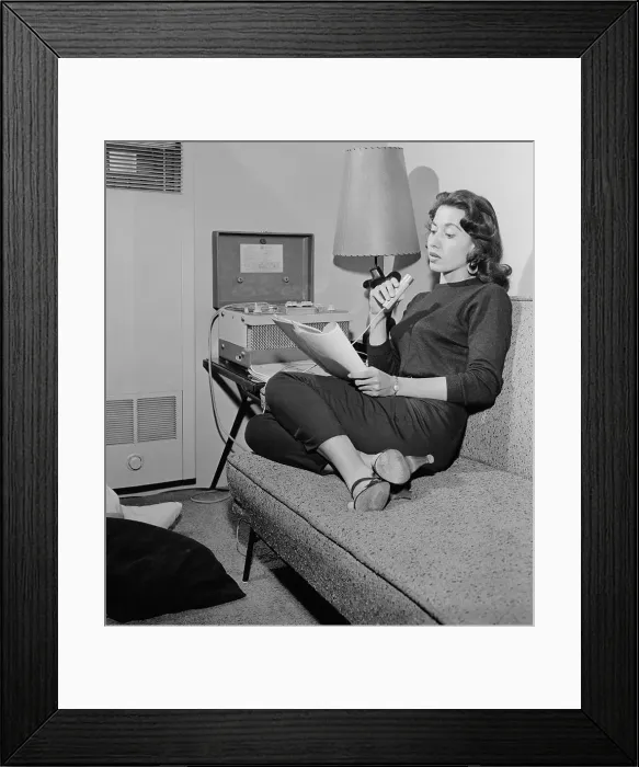 Framed Print : Kim Winona Using a Tape Recorder Framed Print : Kim Winona Using a Tape Recorder