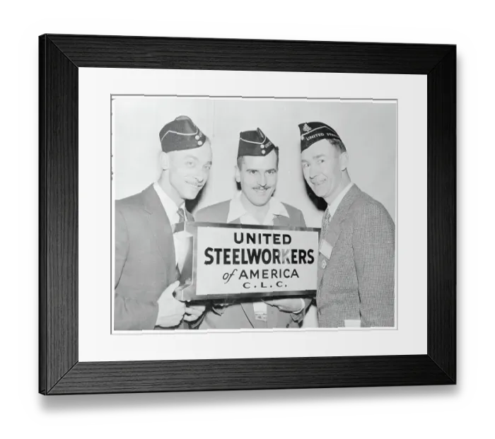 Framed Print : Steelworkers Holding Their Union Plaque
