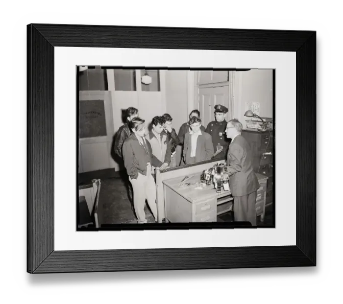 Framed Print : Teens, Police With Confiscated Weapons Framed Print : Teens, Police With Confiscated Weapons