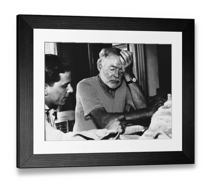 Framed Print : Hemingway Talks with Journalist Framed Print : Hemingway Talks with Journalist