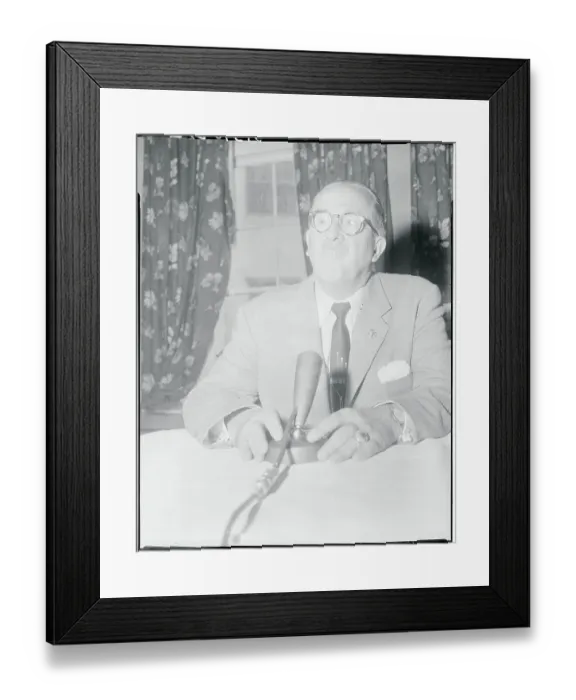 Framed Print : Ezra Benson Speaking at a Press Conference