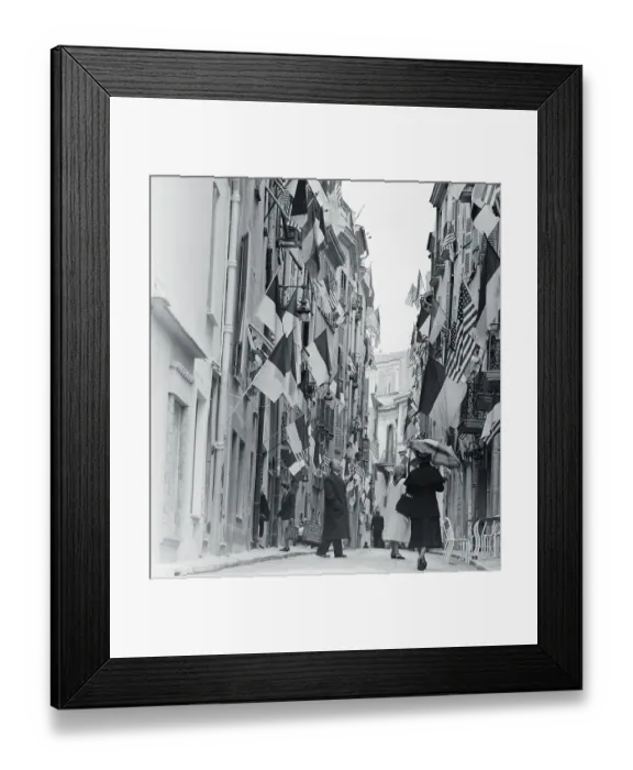 Framed Print : Flags Hanging From Buildings