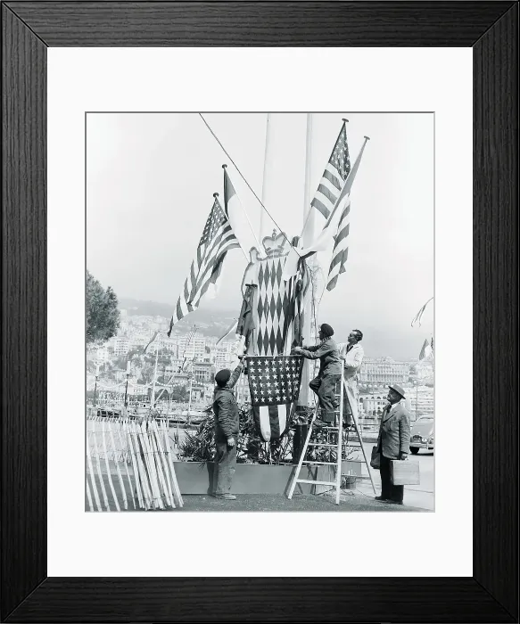 Framed Print : Workmen Hoisting Flags Framed Print : Workmen Hoisting Flags