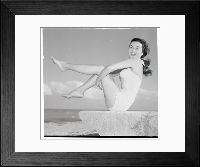 Framed Print : Ann Schraedel Posing on Seawall Framed Print : Ann Schraedel Posing on Seawall