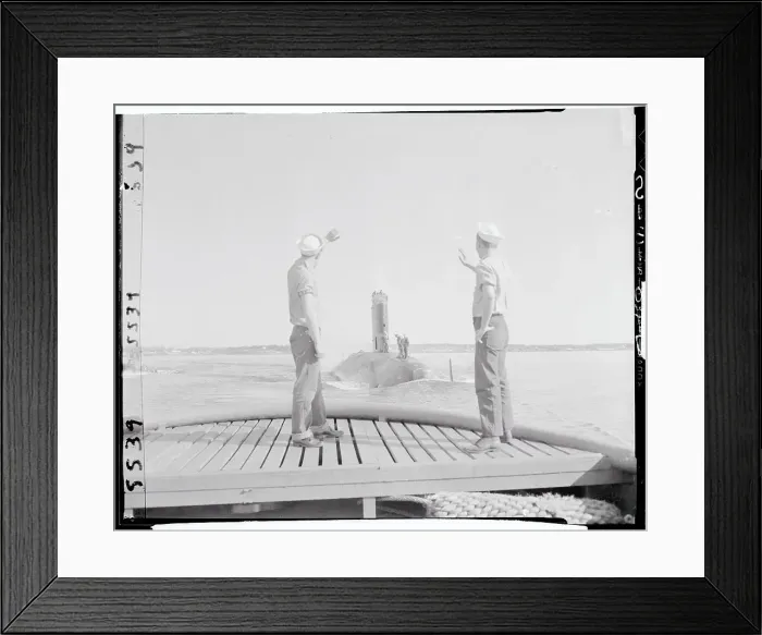 Framed Print : Navy Men Atop Submarine Framed Print : Navy Men Atop Submarine