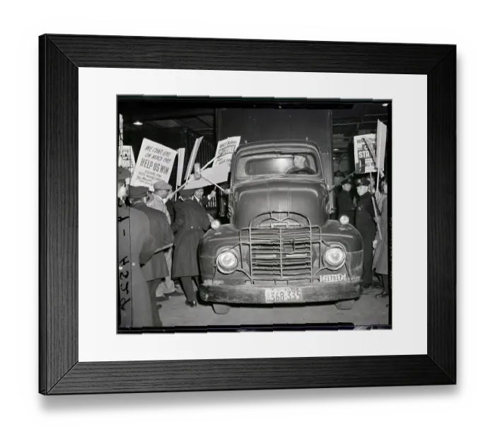 Framed Print : Police Stop Picketers Blocking Truck