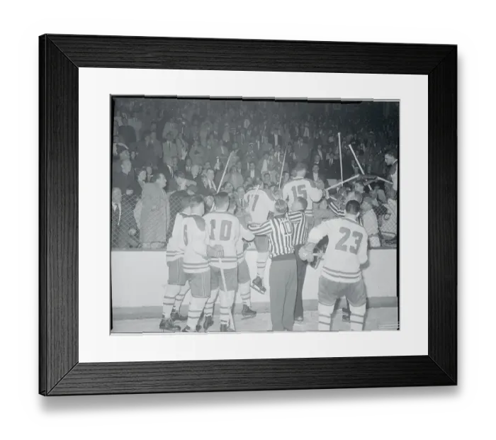 Framed Print : Hockey Players and the Fans Fighting During a Game Framed Print : Hockey Players and the Fans Fighting During a Game