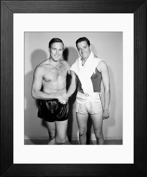 Framed Print : New Actor Robert Dix Shaking Hand of Scott Brady Framed Print : New Actor Robert Dix Shaking Hand of Scott Brady