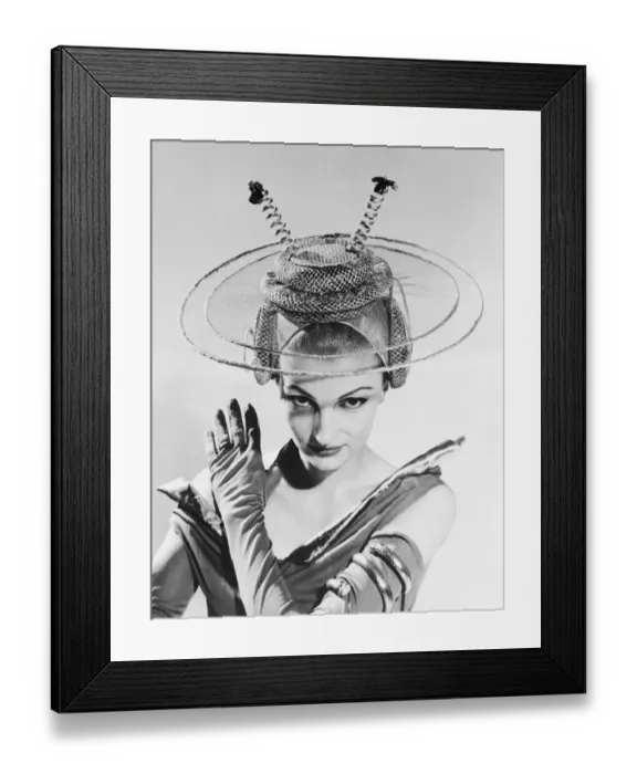 Framed Print : Model Wearing a Futuristic Hat for Brides Framed Print : Model Wearing a Futuristic Hat for Brides