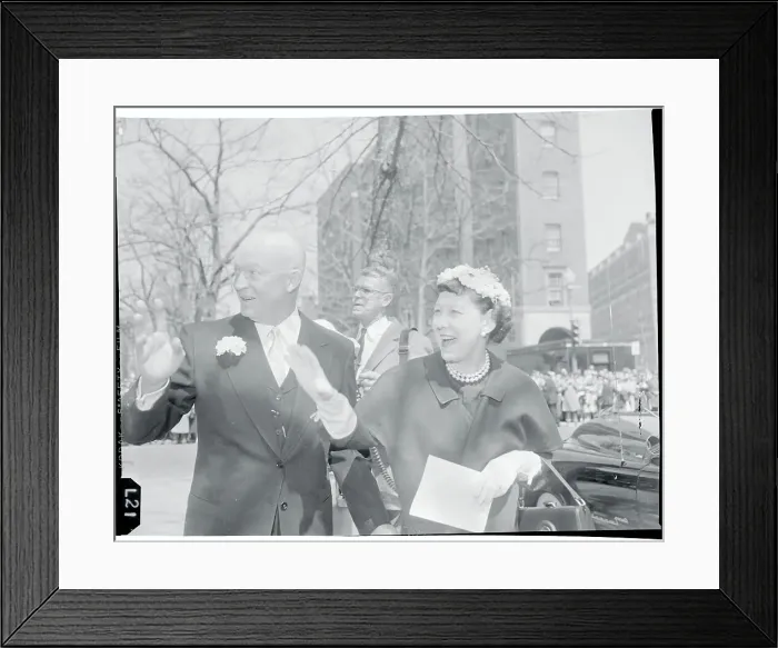 Framed Print : President and Mrs. Eisenhower Waving Framed Print : President and Mrs. Eisenhower Waving