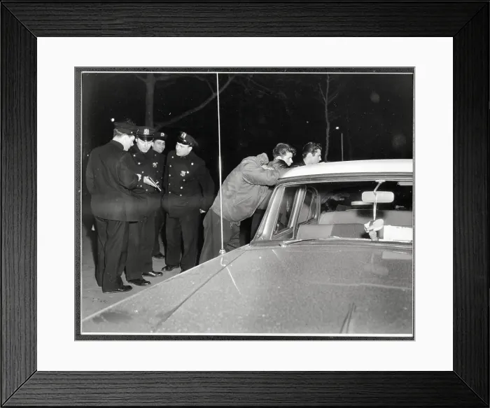 Framed Print : Police With Fighting Youths; On Car Framed Print : Police With Fighting Youths; On Car